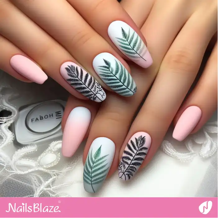 Pastel Ombre Fern Nail Art | Nature-inspired Nails - NB1545